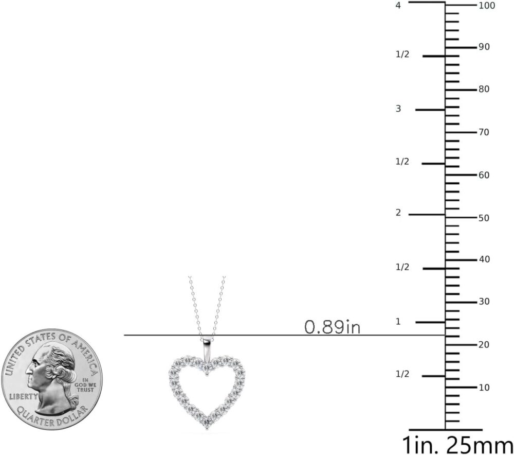 1 to 3 Carat Lab Grown Diamond Classic Heart Pendant Necklace for Women I 14k White Gold Pendant I 16 to 18 Inch Adjustable Silver Chain (E-F, VS1, cttw) I Lobster Claw Clasp - Image 2