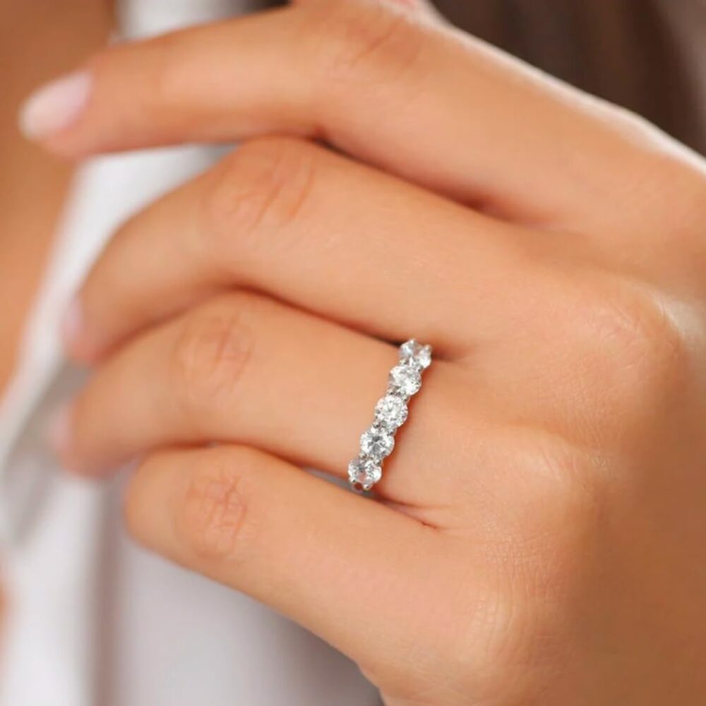 1/2 Carat - 5 Carat Lab Grown Diamond Five Stone Ring | 14K Solid White or Yellow Gold Wedding Anniversary Band Ring | D-E Color and VS clarity - Image 6