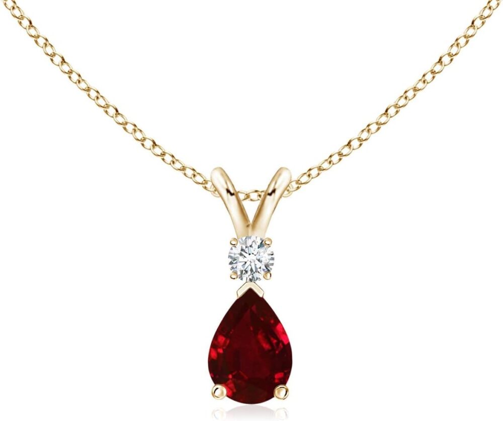 Angara Natural Ruby Teardrop Pendant with Diamond in Silver / 14K Solid Gold/Platinum | July Birthstone, Birthday, Engagement, Anniversary, Wedding Jewelry Gift for Women