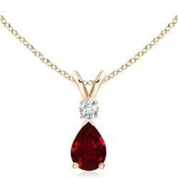 Angara Natural Ruby Teardrop Pendant with Diamond in Silver / 14K Solid Gold/Platinum | July Birthstone, Birthday, Engagement, Anniversary, Wedding Jewelry Gift for Women
