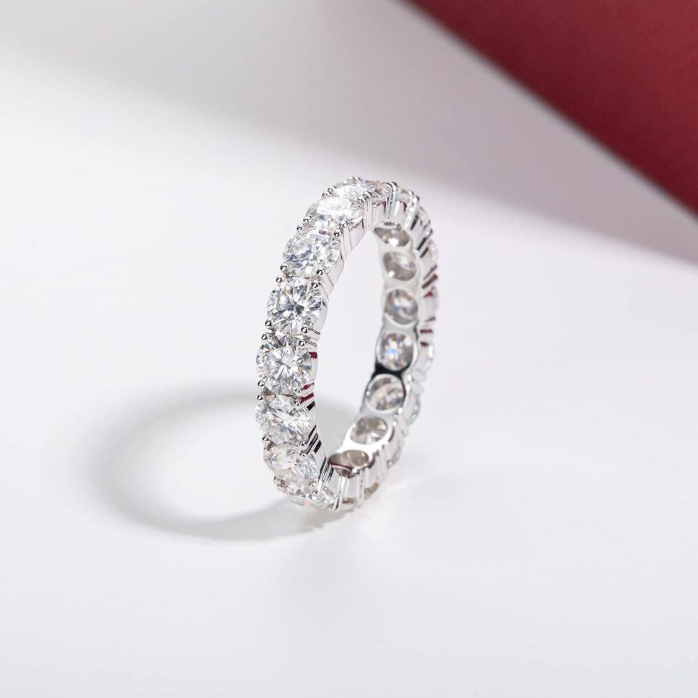 Moissanite Eternity Ring, 4.5-5cttw D Color Lab Grown Created Diamond 14k Solid Real White Gold/Yellow Gold Eternity Wedding Band Ring for Women - Image 4