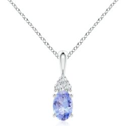 Angara Natural Oval Tanzanite Solitaire Pendant with Trio Diamond in Silver / 14K Solid Gold/Platinum | December Birthstone, Birthday, Engagement, Anniversary, Wedding Jewelry Gift for Women