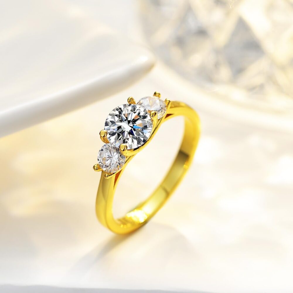 1.60 Carat VVS1 D-Color Three-Stone Diamond Engagement Ring Set in Luxurious 14k Yellow Gold - A Celebration of Your Unique Love Journey - Image 5