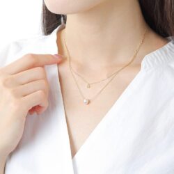 Japanese 7.0mm Akoya Cultured Pearl with Diamond Pendant Necklace for Women with 18K Yellow Gold | Classy Design Excellent Gift | Pearl Necklace - Image 5