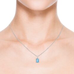 Angara Natural Emerald-Cut Aquamarine Solitaire Pendant with Diamond in Silver / 14K Solid Gold/Platinum | March Birthstone, Birthday, Engagement, Anniversary, Wedding Jewelry Gift for Women - Image 4