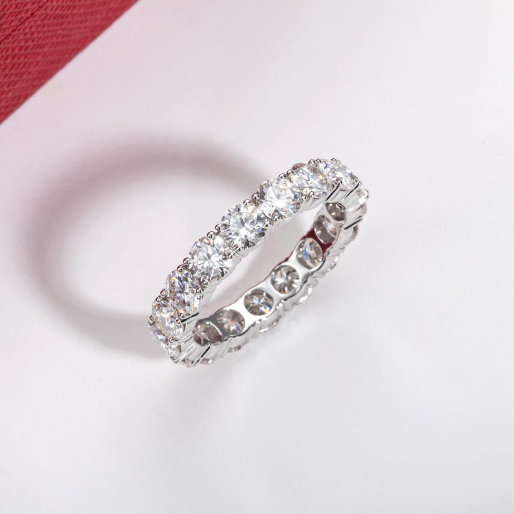 Moissanite Eternity Ring, 4.5-5cttw D Color Lab Grown Created Diamond 14k Solid Real White Gold/Yellow Gold Eternity Wedding Band Ring for Women - Image 9