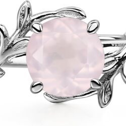 LUO Round Shaped 7 MM Gemstone Branch Statement Ring 925 Sterling Silver Birthstone Ring for Women