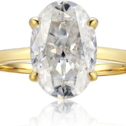 espere 14K Yellow Gold 3 Carat Moissanite Oval Engagement Ring | Solid Gold Solitaire Ring with Plain Band | 14K Gemstone Engagement Ring