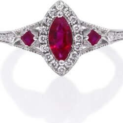 Gin &Grace 14K White Gold Mozambique Genuine Ruby Ring with Diamonds for women | Ethically, authentically & organically sourced (Marquise-cut) shaped Ruby hand-crafted jewelry for her | Ruby Ring for women