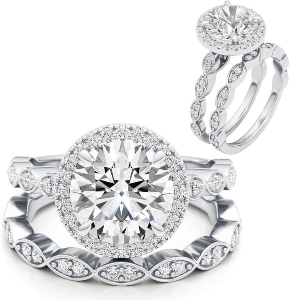 3/4 Carat Lab Grown Diamond and 3 Carat Moissanite Wedding Band Ring Set for Women in 14k White or Yellow Gold Anniversary Promise Ring