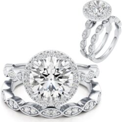 3/4 Carat Lab Grown Diamond and 3 Carat Moissanite Wedding Band Ring Set for Women in 14k White or Yellow Gold Anniversary Promise Ring