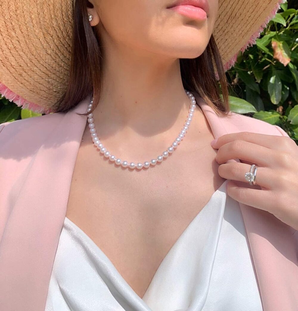14K Gold White Japanese Akoya Cultured Pearls 18" Silk-Knotted Strand Pearl Necklace - Choice of Pearl Size & Clasp Gold Color - Image 3