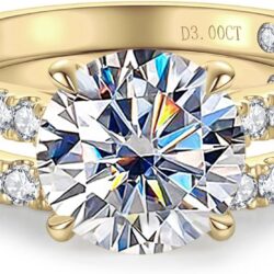 Solid 14K White Gold/Yellow Gold 4.14CTTW (3CT Center Stone) Moissanite Bridal Ring Set, Real Gold | D Color and Flawless Moissanite | Wedding Anniversary Ring Set