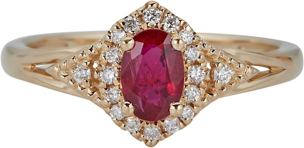 Gin & Grace 10K Yellow Gold Mozambique Genuine Ruby Ring with Diamonds for women | Ethically, authentically & organically sourced (Oval-Cut) shaped Ruby hand-crafted jewelry for her | Ruby Ring for women