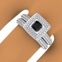 Dazzlingrock Collection 1.40 Cttw 14K Solid Gold Princess, Round Cut Black & White Diamond Halo Bridal Engagement Ring Band Set - Image 5