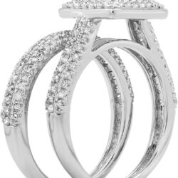 Dazzlingrock Collection 1.40 Cttw 14K Solid Gold Princess, Round Cut Black & White Diamond Halo Bridal Engagement Ring Band Set - Image 2