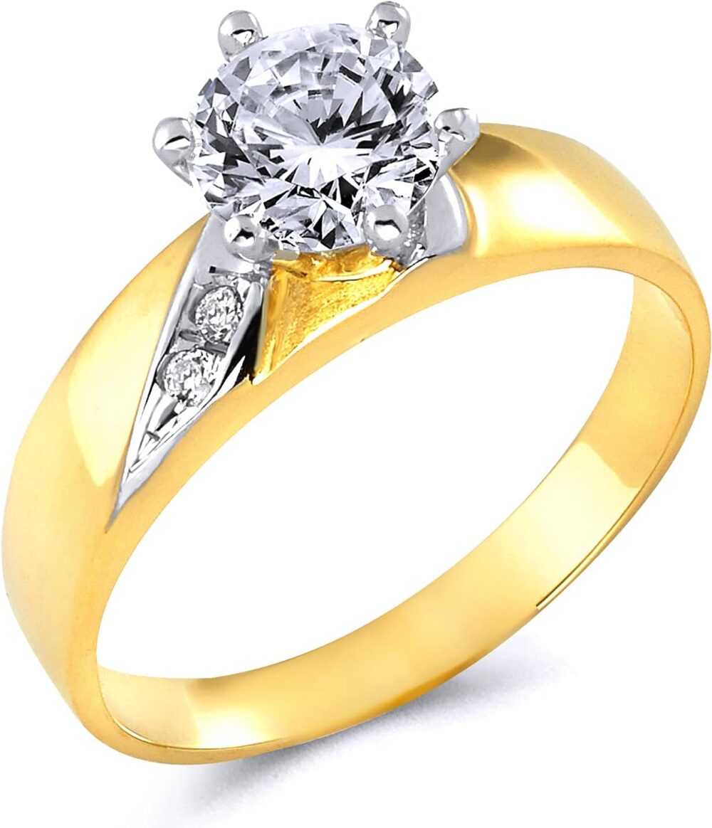 14k Two Tone Gold SOLID Engagement Ring and Wedding Band 2 Piece Set - Size 9 - Image 2