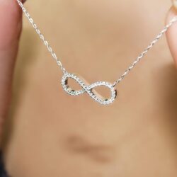 1/8 Carat Diamond Infinity Pendant Necklace for Women in 14k White and Yellow Gold on 16 to 18 Inch Adjustable Chain (H-I, I1-I2, cttw) Spring Ring by Belantina - Image 4