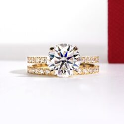Solid 14K White Gold/Yellow Gold 4.14CTTW (3CT Center Stone) Moissanite Bridal Ring Set, Real Gold | D Color and Flawless Moissanite | Wedding Anniversary Ring Set - Image 2