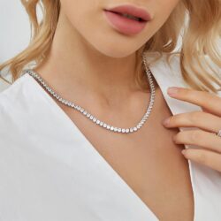 Gem's Beauty Moissanite Tennis Necklace 3mm-6.5mm 925 Silver Plated With 14k White Gold Moissanite Necklace For Women Men Handmade Gifts Anniversary Birthday - Image 5