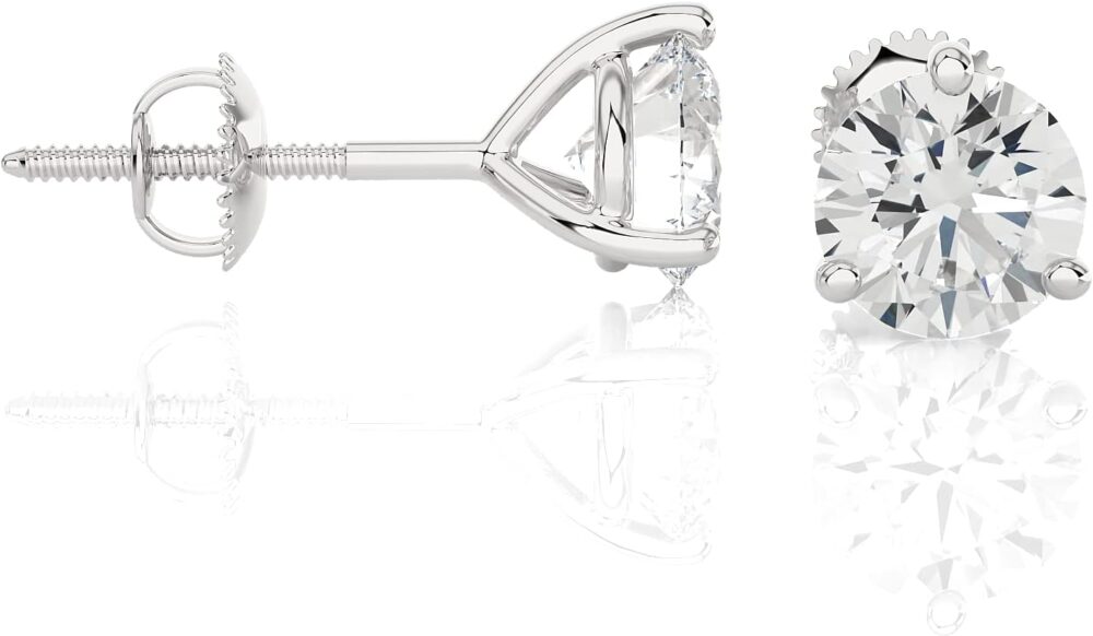 1/4 to 2 Carat Natural or Lab Grown Diamond Round Stud Earrings for Women in 14k White Gold (D-E to L-M, VVS1-VVS2 to SI2-I1, cttw) 3-Prong Martini Screw Back by Privosa Fine Jewelry