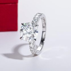 14K Solid Gold Side Stones Ring, Round/Princess Cut Centerpiece Moissanite Lab Grown Created Diamond, D Color and Flawless Real Gold Wedding Anniversary Ring - Image 2