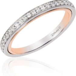 Jewelili Enchanted Disney Fine Jewelry 14K White Gold and Rose Gold 1/6 CTTW Diamond Belle Wedding Band