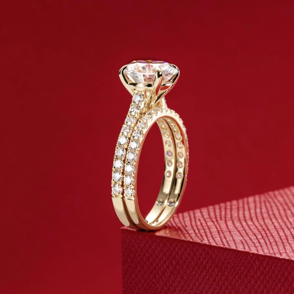 Solid 14K White Gold/Yellow Gold 4.14CTTW (3CT Center Stone) Moissanite Bridal Ring Set, Real Gold | D Color and Flawless Moissanite | Wedding Anniversary Ring Set - Image 7