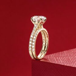 Solid 14K White Gold/Yellow Gold 4.14CTTW (3CT Center Stone) Moissanite Bridal Ring Set, Real Gold | D Color and Flawless Moissanite | Wedding Anniversary Ring Set - Image 7