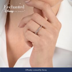 Jewelili Enchanted Disney Fine Jewelry 14K White Gold and Rose Gold 1/6 CTTW Diamond Belle Wedding Band - Image 2