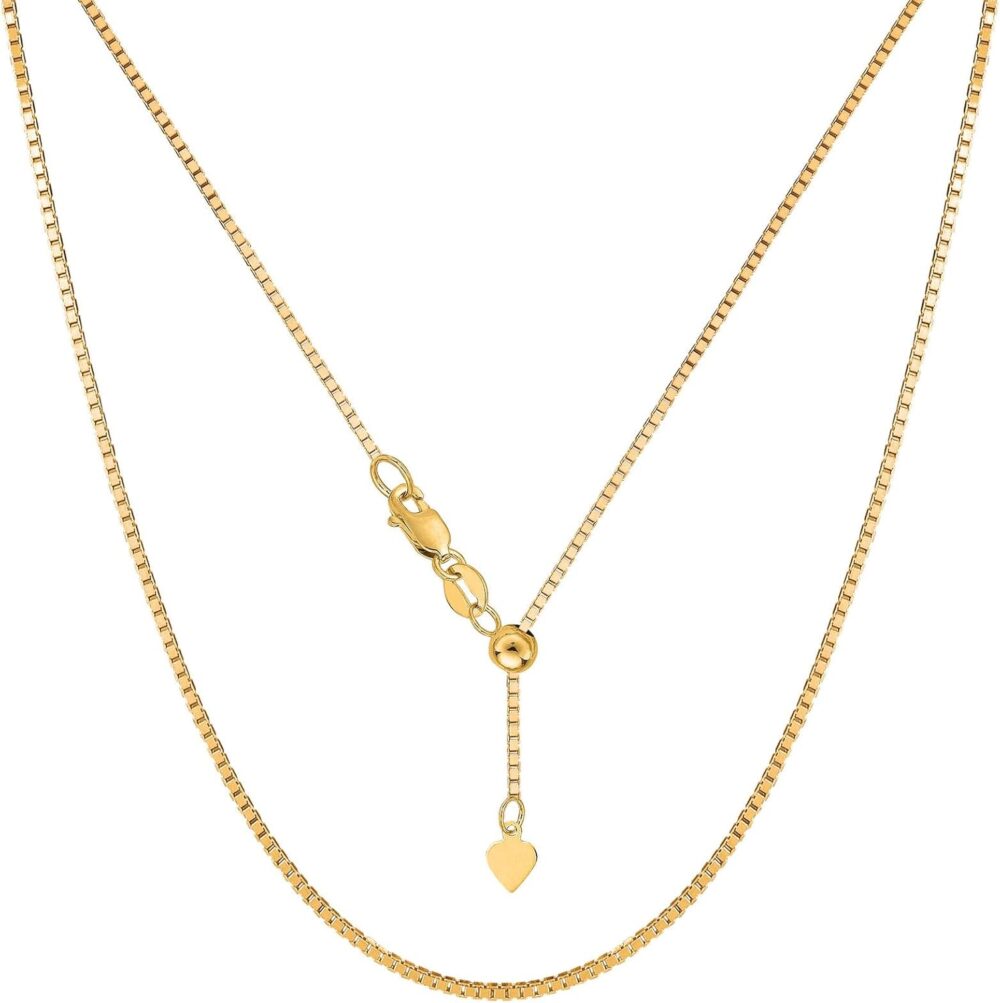 14k Yellow Real Gold Adjustable Box Chain Necklace, 1.15mm, 22" - Image 2