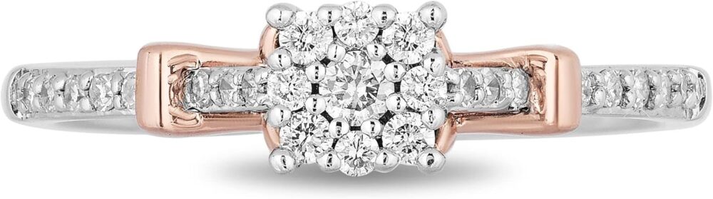 Jewelili Enchanted Disney Fine Jewelry 10K White and Rose Gold with 1/5 Cttw Diamond Snow White Promise Ring - Image 2