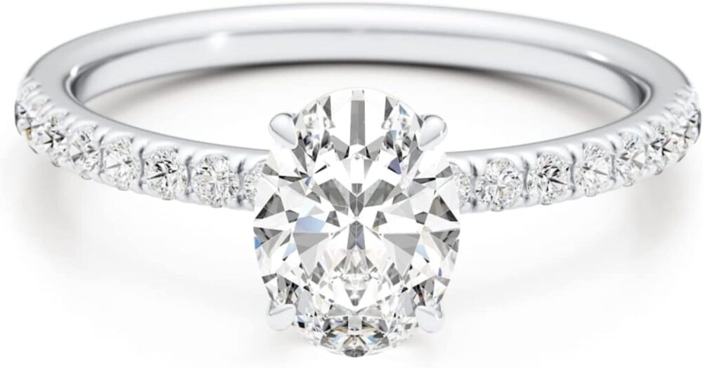 1/4 Carat Lab Grown Diamond and 2 1/3 Carat Oval Cut Moissanite Engagement Ring for Women in 14k White or Rose Gold (G-H, VS, cttw) Anniversary Promise Ring Size 5.5 to 7