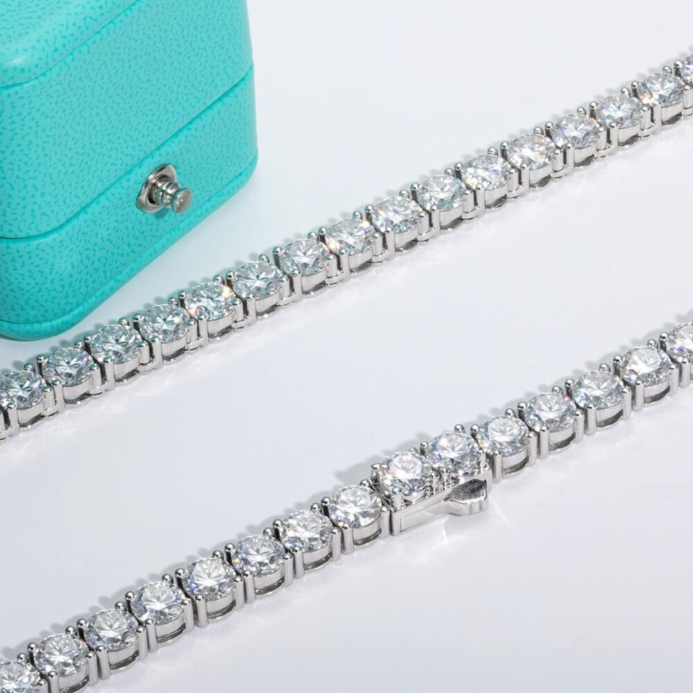 AnuClub 32cttw-81cttw Moissanite Tennis Necklace Chain 925 Sterling Silver Round Cut D Color VVS1 Moissanites Classic Chains for Women Men - Image 3