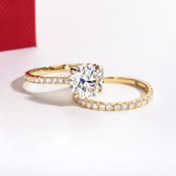Solid 14K White Gold/Yellow Gold 4.14CTTW (3CT Center Stone) Moissanite Bridal Ring Set, Real Gold | D Color and Flawless Moissanite | Wedding Anniversary Ring Set - Image 4