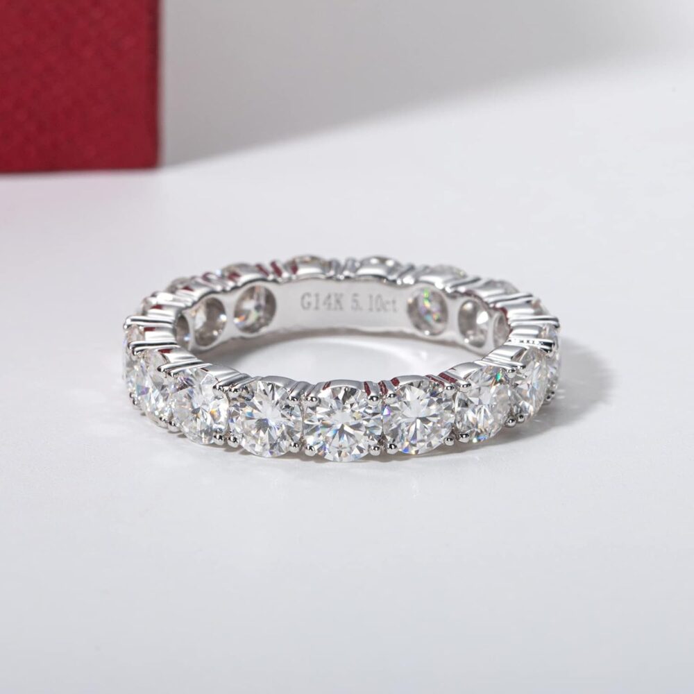 Moissanite Eternity Ring, 4.5-5cttw D Color Lab Grown Created Diamond 14k Solid Real White Gold/Yellow Gold Eternity Wedding Band Ring for Women - Image 8