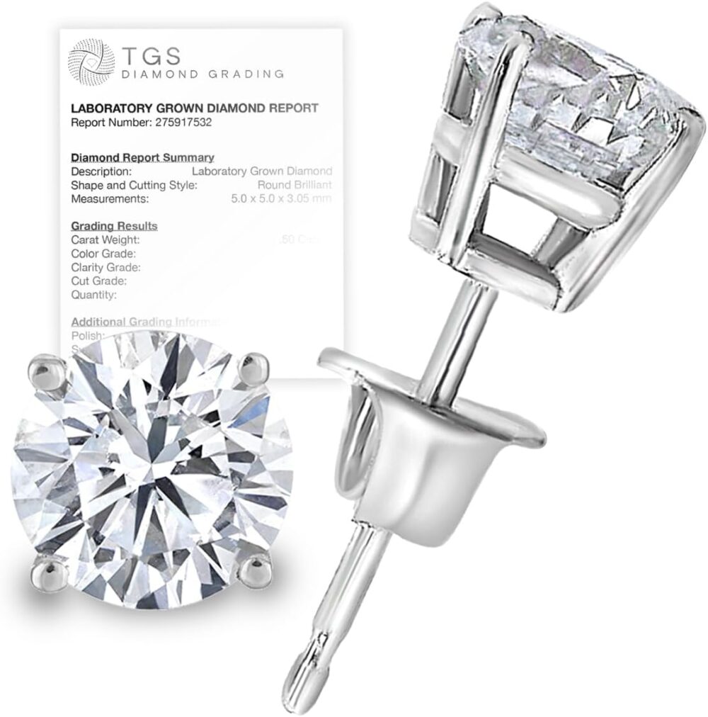 Certified Lab Grown Diamond Earrings- 1/4-3 Carat Lab Diamond Earrings in 14K Gold, Premium Collection Lab Created Diamonds - Diamond Stud Earrings for Women - Diamond Earrings Men