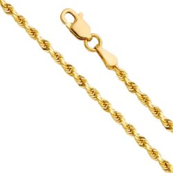 14k REAL Yellow Gold Solid Diamond Cut Rope Chain Bracelet or Necklace with Lobster Claw Clasp - Select Option