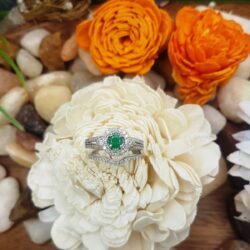 Dazzlingrock Collection Round Emerald & White Diamond Womens Halo Bridal Engagement Ring Set, 14K Solid White Gold - Image 6