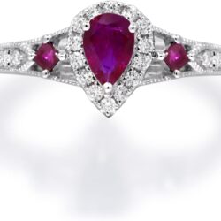 Gin & Grace 14K White Gold Mozambique Genuine Ruby Ring with Diamonds for women | Ethically, authentically & organically sourced (Pear-cut) shaped Ruby hand-crafted jewelry for her | Ruby Ring for women