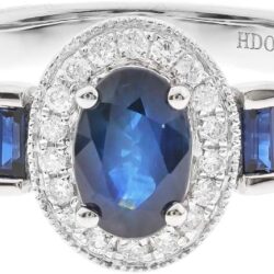 Gin and Grace 10K White Gold Genuine Blue Sapphire Ring with Diamonds for Women Holiday Gifts | Ethically, Authentically & Organically Sourced (Oval-Cut) shaped Sapphire hand-crafted jewelry for her | Sapphire Ring for Women Holiday Gifts