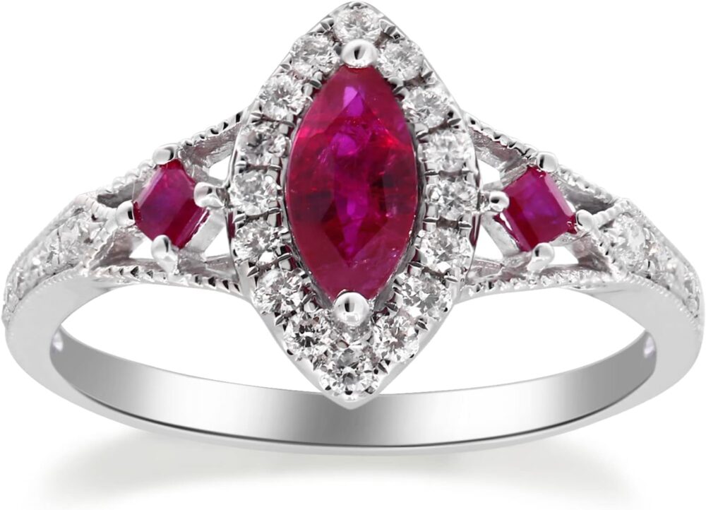 Gin &Grace 14K White Gold Mozambique Genuine Ruby Ring with Diamonds for women | Ethically, authentically & organically sourced (Marquise-cut) shaped Ruby hand-crafted jewelry for her | Ruby Ring for women - Image 8