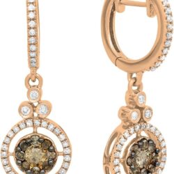 Dazzlingrock Collection 0.80 Cttw 14K Solid Gold Round Champagne & White Diamond Halo Dangling Drop Earrings 3/