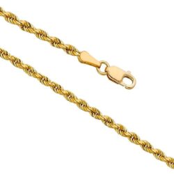 14k Real Yellow Gold Solid Rope Diamond Cut Chain Necklace with Lobster Claw Clasp, Ideal GIfts for Women or Men