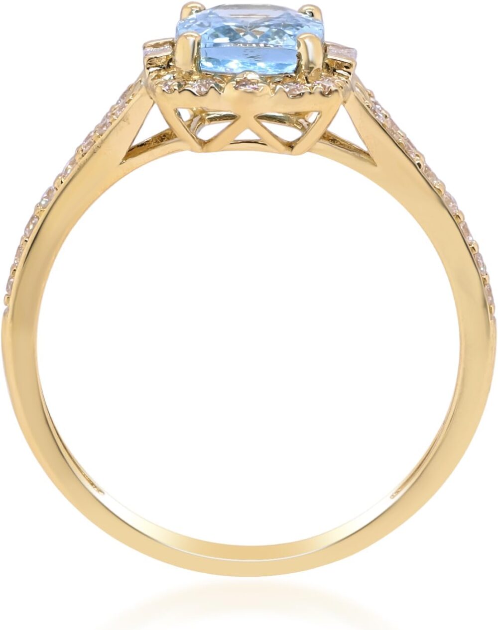 Gin & Grace 14K Yellow Gold Genuine Aquamarine Ring with Diamonds for women | Ethically, authentically & organically sourced (Cushion-cut) shaped Aquamarine hand-crafted jewelry for her | Aquamarine Ring for women - Image 3