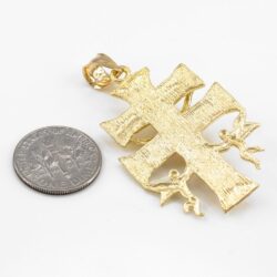 14k Yellow Gold Caravaca Double Cross with Angels Crucifix Pendant - Image 2