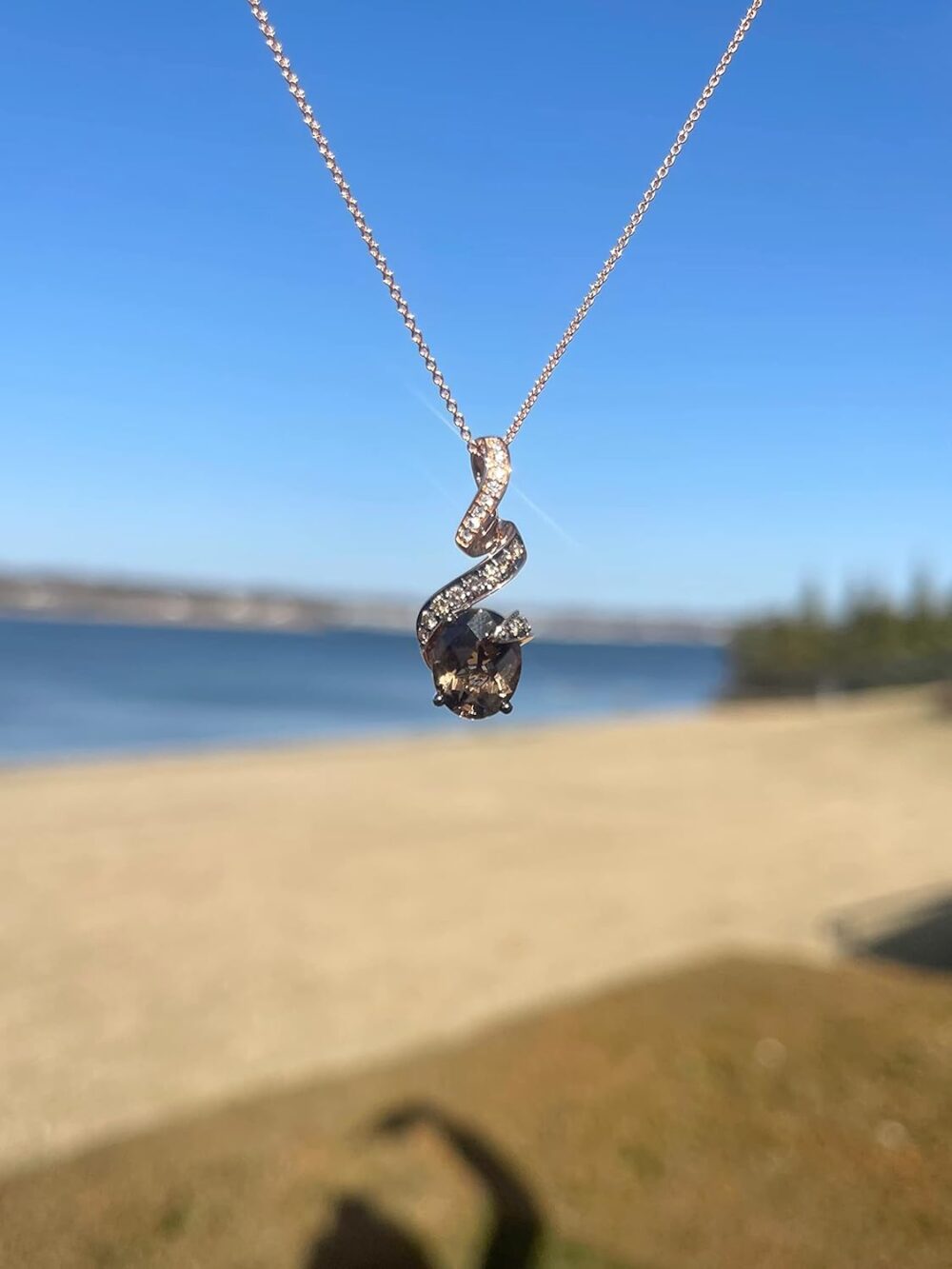 LE VIAN 14k Rose Gold Ribbon Pendant Necklace for Women I 1/4 Carat Vanilla and Chocolate Diamond with 2 Carat Oval Smoky Quartz Necklace (G-H/Brown, VS2-SI1, cttw) 18 Inch Chain with Lobster Claw - Image 5