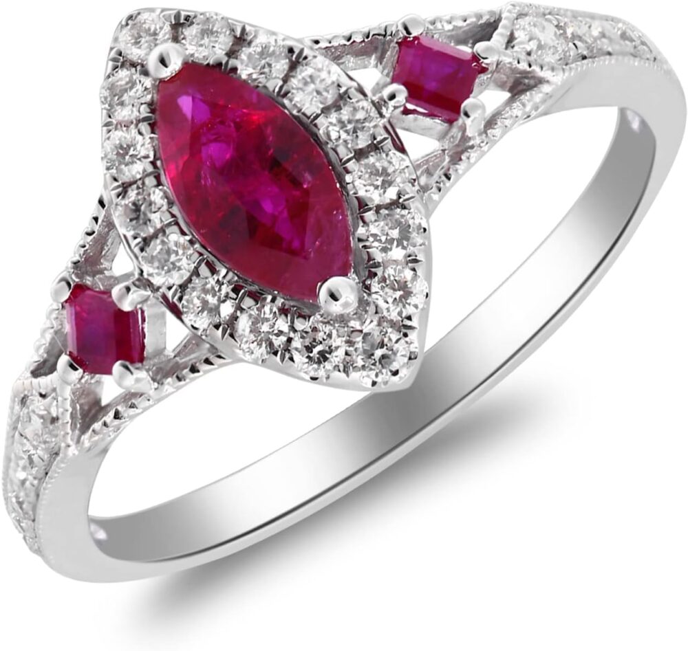 Gin &Grace 14K White Gold Mozambique Genuine Ruby Ring with Diamonds for women | Ethically, authentically & organically sourced (Marquise-cut) shaped Ruby hand-crafted jewelry for her | Ruby Ring for women - Image 7