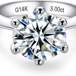 Solid 14K White Gold/Yellow Gold 3CT Six Prong Solitaire Moissanite Ring, 14K Real Gold Gift for Wedding, Engagement And Anniversary Promise Rings With Certificate