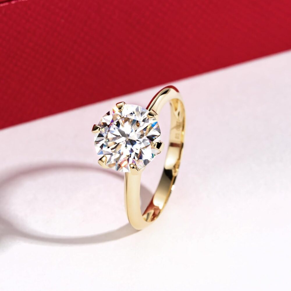 Solid 14K White Gold/Yellow Gold 3CT Six Prong Solitaire Moissanite Ring, 14K Real Gold Gift for Wedding, Engagement And Anniversary Promise Rings With Certificate - Image 2